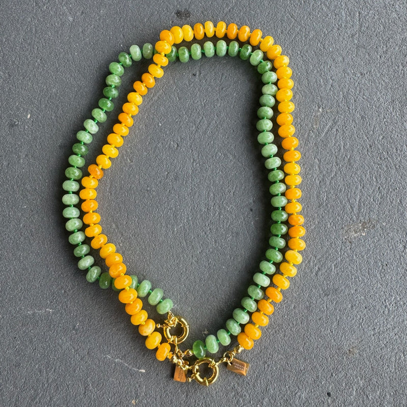 Sweet Stone Beaded Knotted Necklace - Green Quartz