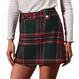 Christmas Checkered Plaid Holiday Skorts - Hunter Check