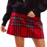 Christmas Checkered Plaid Holiday Skorts - Red Check