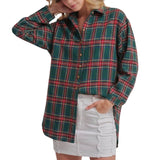 Christmas Holiday Plaid  Button Down Shirt Top - Hunter Check
