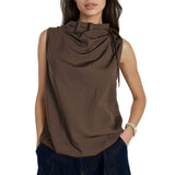 Cinched Mock Neck Sleeveless Top