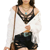 Cochella White Fringe Denim Jacket