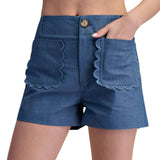 Colette Shorts Scallop Detail Pocket - Indigo