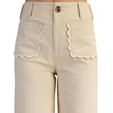 Colette Wide-Leg Scallop Pocket Pants - Bone