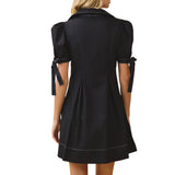 Collared V Neckline Pleated Detail A Line Dress