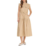 Contrast Piping Utility Midi Shirt Dress - Taupe