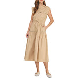 Contrast Piping Utility Midi Shirt Dress - Taupe