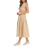 Contrast Piping Utility Midi Shirt Dress - Taupe