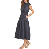 Contrast Piping Utility Midi Shirt Dress - Navy