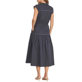 Contrast Piping Utility Midi Shirt Dress - Navy