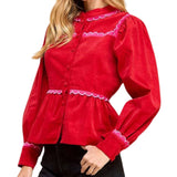 Corduroy Scallop Detail Button Up Top