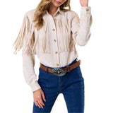 Cream Faux Suede Fringe Shirt