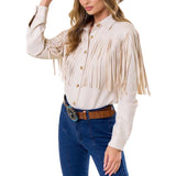 Cream Faux Suede Fringe Shirt