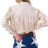Cream Faux Suede Fringe Shirt
