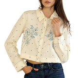 Cropped Floral Embroidered Polka Dot Shirt