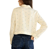 Cropped Floral Embroidered Polka Dot Shirt
