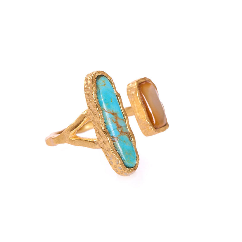Deco Twin Stone Ring - Turquoise/Pearl