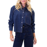 Denim Pearl Snap Contrast Stitch Pocket Top