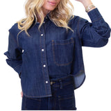 Denim Pearl Snap Contrast Stitch Pocket Top