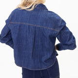 Denim Pearl Snap Contrast Stitch Pocket Top