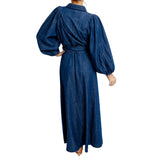 Denim Puff Slv Maxi Dress W/Belt