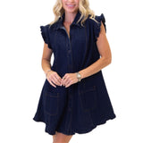 Denim Ruffle Pocket Dress