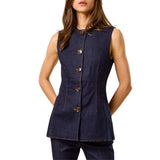 Denim Sleeveless Button-Down Top