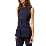 Denim Sleeveless Button-Down Top