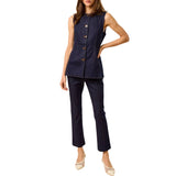 Denim Sleeveless Button-Down Top