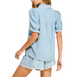 Denim White Stitched Trim Casual Shirt