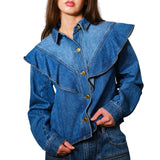Diagonal Ruffled Long Sleeves Denim Jacket