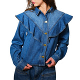 Diagonal Ruffled Long Sleeves Denim Jacket
