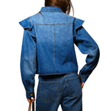Diagonal Ruffled Long Sleeves Denim Jacket