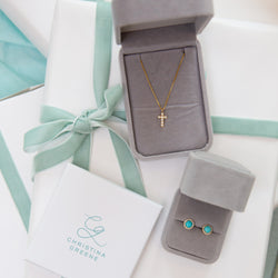 Diamond Cross Necklace and Reed Stud Earrings Gift Set