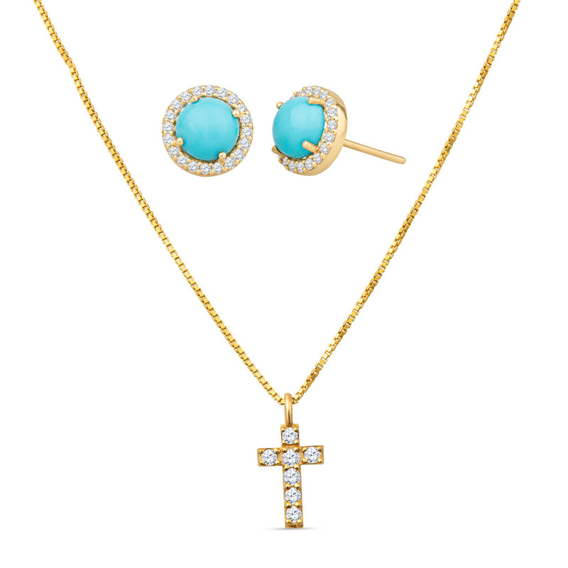 Diamond Cross Necklace and Reed Stud Earrings Gift Set
