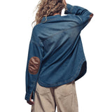 Elbow Patch Denim Button-Up Shirt