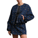 Embellished Quilted Denim Bomber Jacket