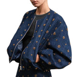 Embellished Quilted Denim Bomber Jacket