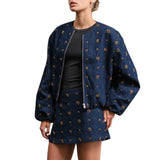 Embellished Quilted Denim Bomber Jacket