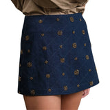 Embellished Quilted Denim Mini Skort