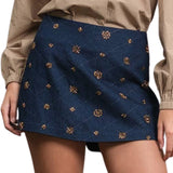 Embellished Quilted Denim Mini Skort