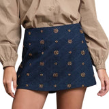 Embellished Quilted Denim Mini Skort