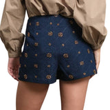 Embellished Quilted Denim Mini Skort