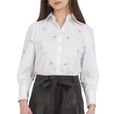 Embellished White Button-Up Shirt