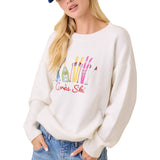 Embroidered Apres Ski Sweater Knit Top