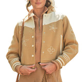 Embroidered Contrast Bomber Jacket