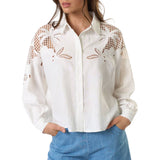 Embroidered Cutout Button-Down Shirt