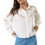 Embroidered Cutout Button-Down Shirt