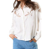 Embroidered Cutout Button-Down Shirt
