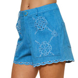 Embroidered Eyelet Scalloped Trim Denim Shorts